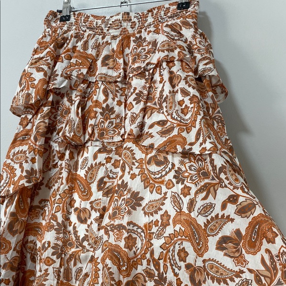 NWOT Maje paisley Orange and Cream printed cotton High Low stretchy Skirt as is - Picture 11 of 16